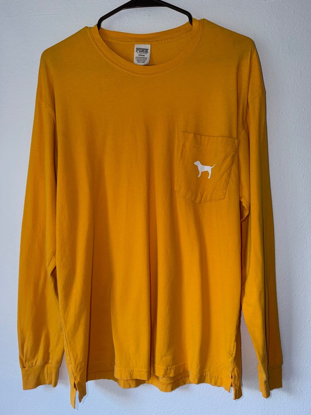 Yellow Pink Victoria's Secret Graphic Print Pocketed Long Sleeve T-Shirt Size M
